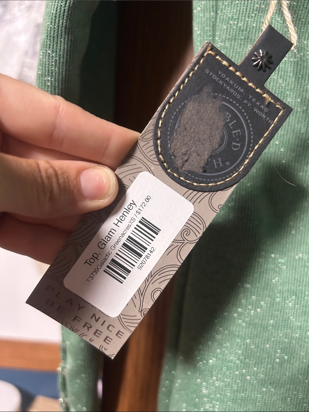 Double D Ranch Green Sparkle Long-Sleeve Henley - Picture 7 of 7